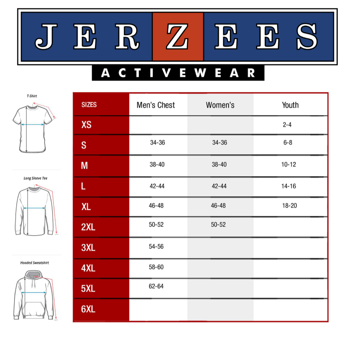 Jerzees Size Charts ARES Sportswear