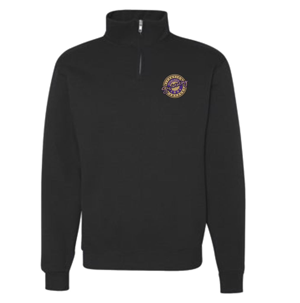 Nublend® Youth Quarter-Zip Cadet Collar Black Sweatshirt with swimming logo