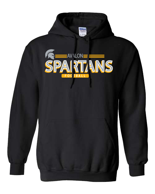 CUSTOM GILDAN Football HOODIES - 18500 Black Hoodie with Spartans Football logo